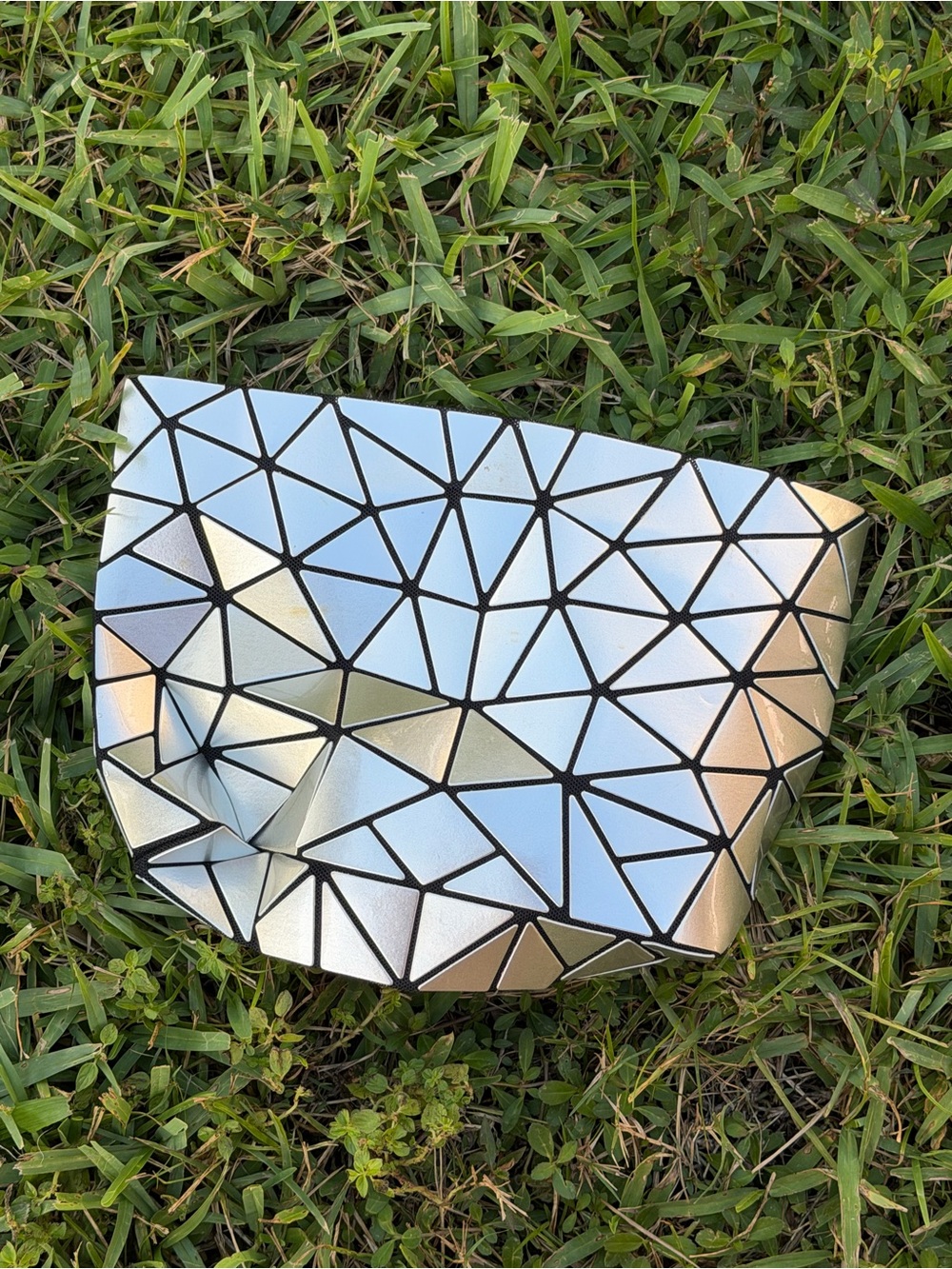 Silver Geometric Panel Wristlet Clutch